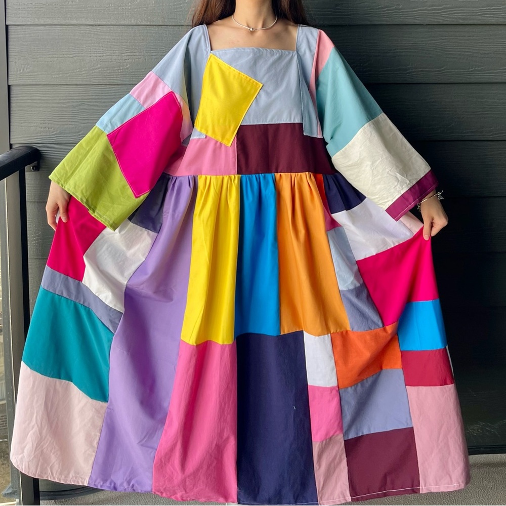 Handmade Quilted Patchwork Colorblock Dress SKU 04193